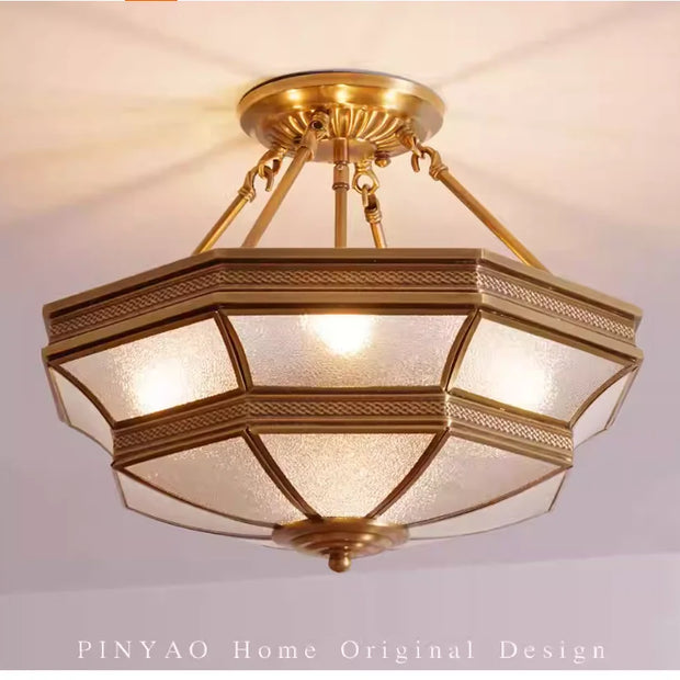 Semi-Flush Copper Ceiling Lamp Outdoor Style D46cm H35cm Living Room Atmosphere Simple Restaurant Balcony Study Ceiling Light