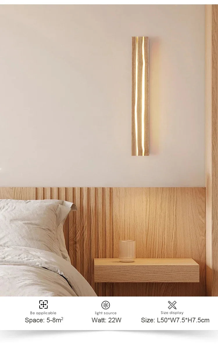 Modern Mirror Led Light Bedside Lamp Wabi Sabi Nordic Cracked Wood Wall Lamp for Living Room Hallway Office Decoration Lamp