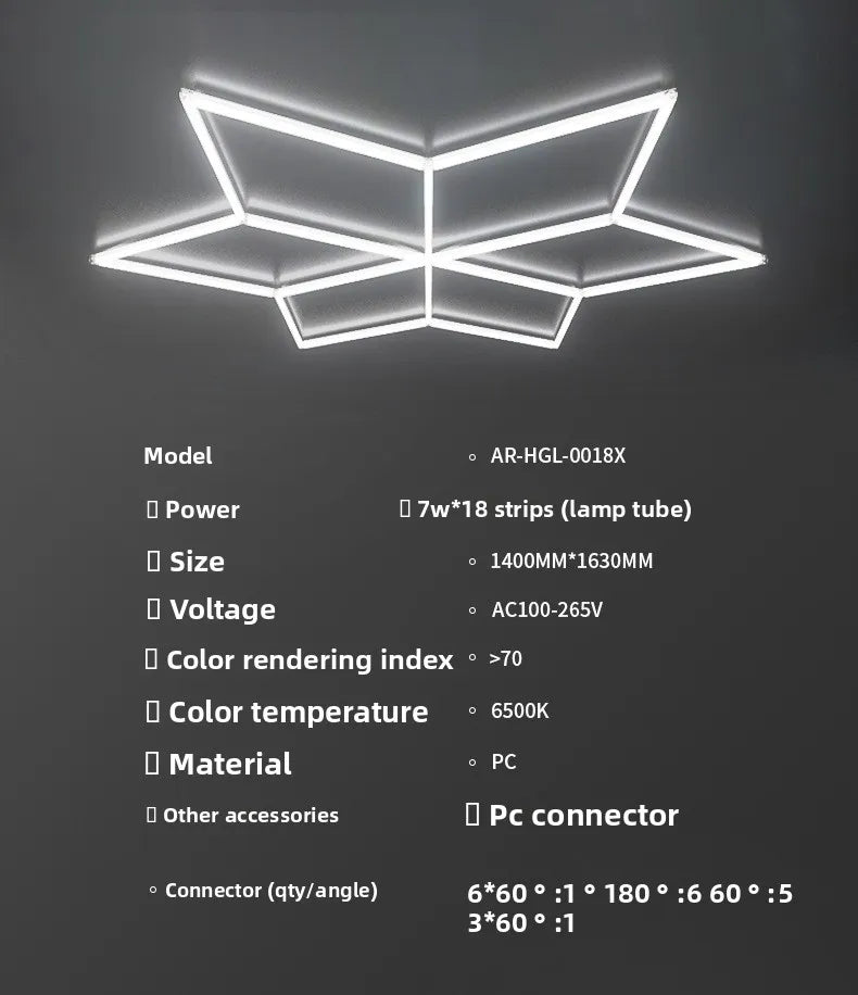 LED Garage Light Diamond Honeycomb Light Car Wash Shop Film Ceiling Car Beauty Workstation Light 126W 6500K