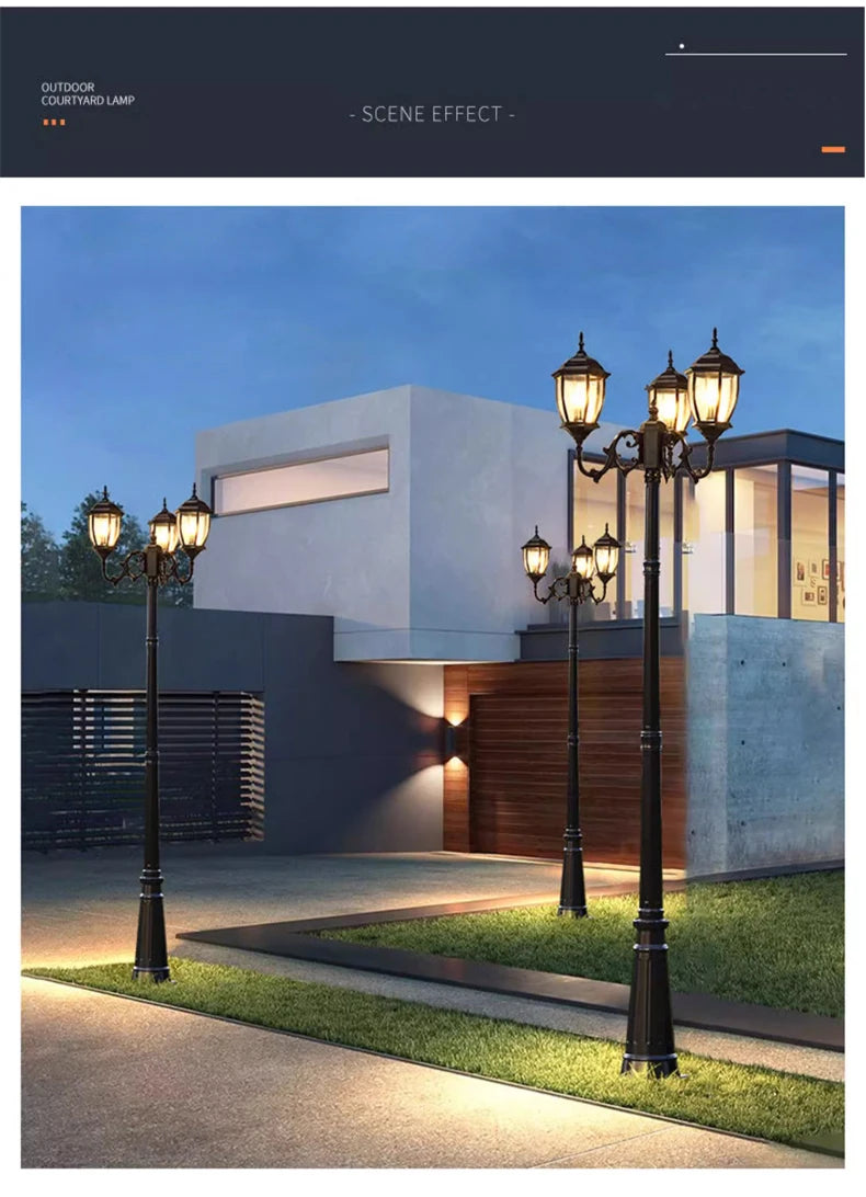 Waterproof high LED retro outdoor landscape courtyard 3m European style outdoor lawn lamp villa household garden street lighting