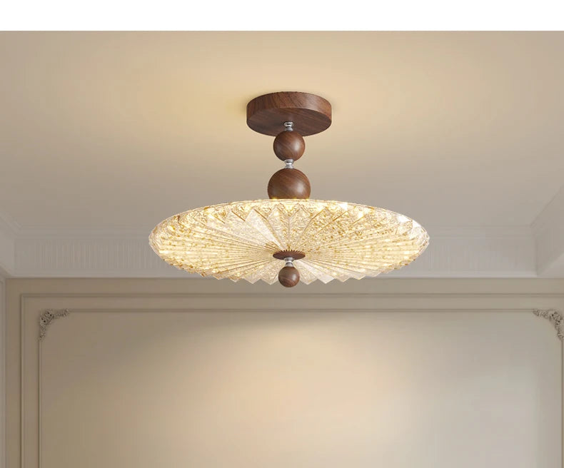 French Mid-Century Style Ceiling Lights Parlor Simple Retro Luxury Gold Resin Pleated Master Bedroom Room Decoration LED Fixture