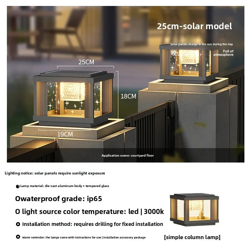 Solar Column Head Lamps Waterproof Courtyard Lamps Gate Pillar Lamps Wall Column Lamps Outdoor Villa Column Head Lamps