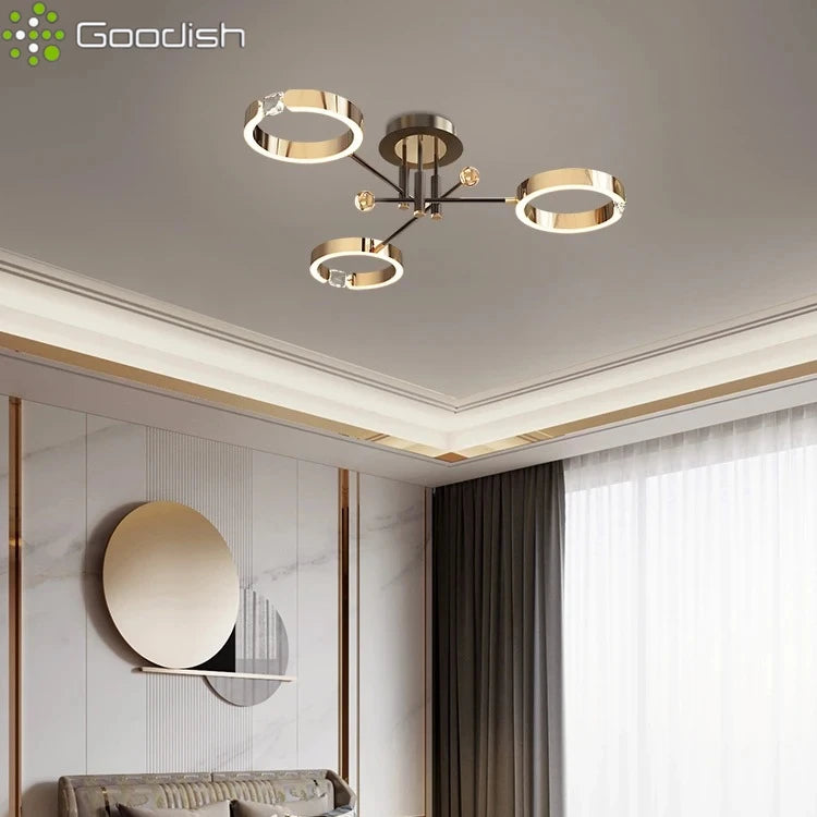 Modern Luxury Nordic Style Aluminum Circle Shaped LED Pendant Light Art Creative Lamp for Living Room Home Decoration Chandelier