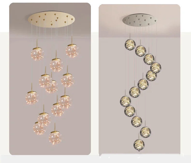 Starry Sky Staircase Chandelier Nordic Design Duplex Corridor Light Pendant Lights Apartment Hall