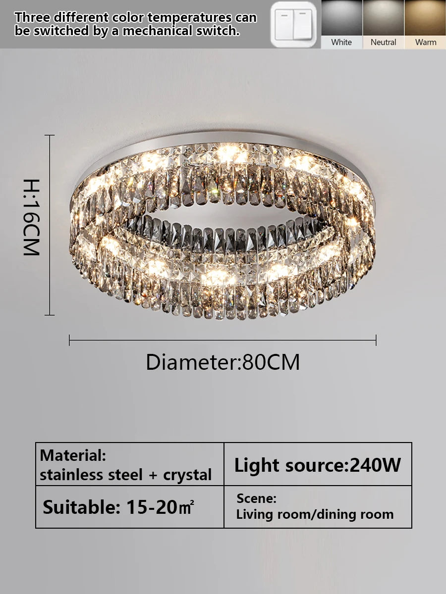 Light Luxury Crystal Ceiling Light Round LED Lamp 2025 New Post-modern Design Upscale Lighting Fixture for Living Room Bedroom