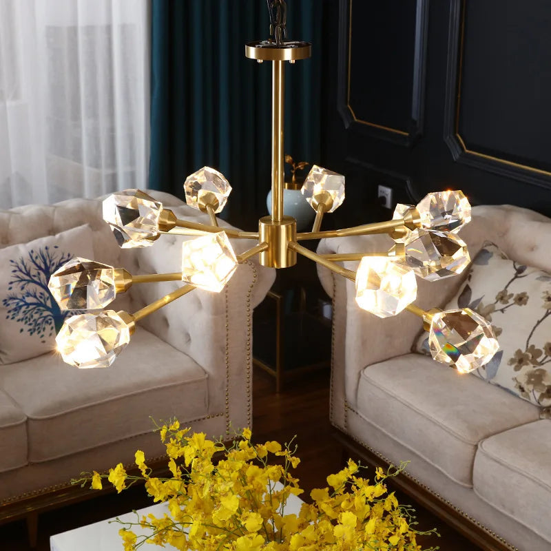 All-copper Molecular Long Crystal Chandelier Light Luxury Creative Post-modern Atmosphere Living Room LED Pendant Lights