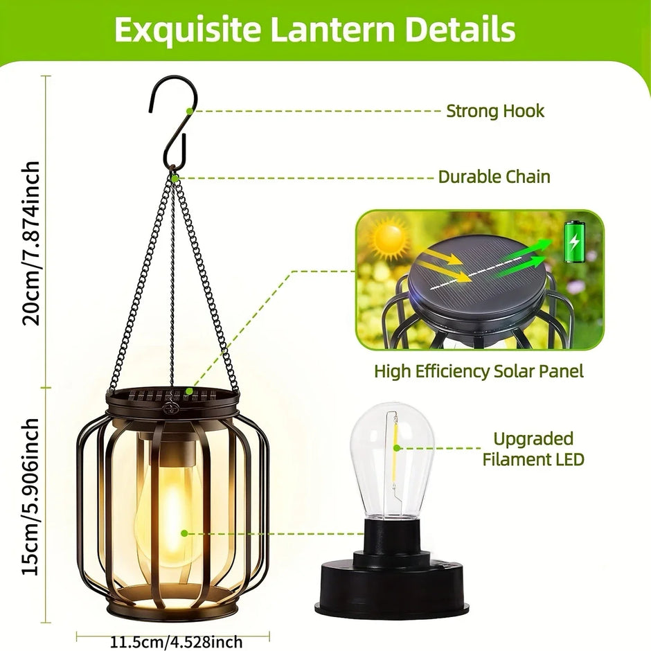 1pc Solar Lantern Outdoor Light, Metal Solar Hanging Light, Brighter Hanging Solar Chandelier, Courtyard Garden Decoratiot