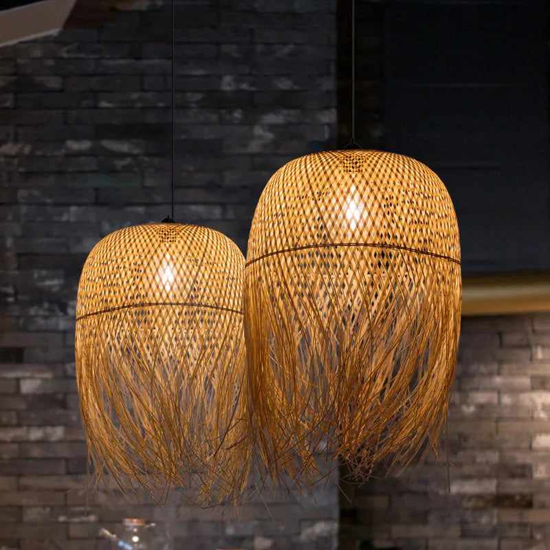 Southeast Asian Individuality Hand Woven Bamboo Chandelier Chinese Lamps Tea Room Restaurant Hotel Artistic Modeling Lampshade