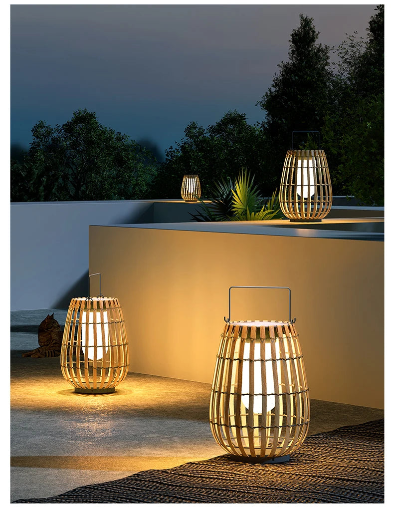 Solar Lights LED Floor Lamp Outdoor Waterproof Solar Energy Imitation Rattan Ambient Lamp Villa Gate Garden Courtyard lighting