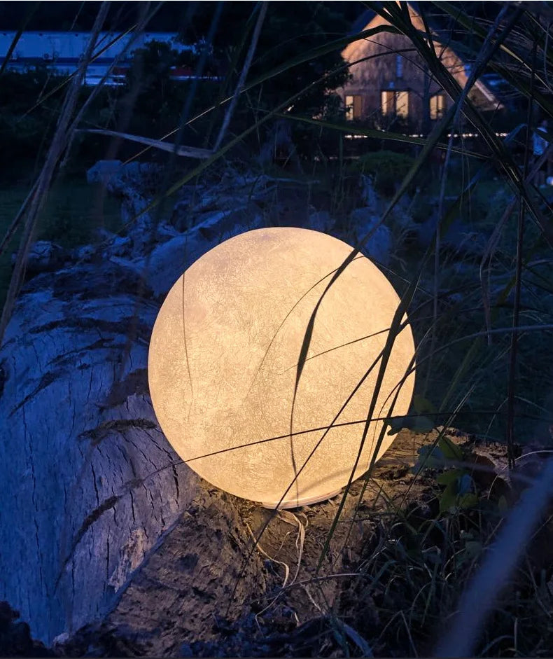 Resin Fiber Outdoor Lunar Lawn Lamp Round Waterproof Atmosphere Lamp Garden Ground Plug Landscape Lighting
