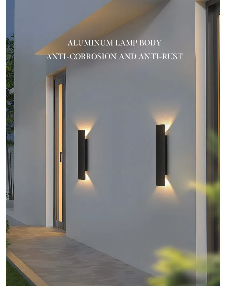 Outdoor Waterproof Wall Lamps Strip Aluminum Wall Lights 18W LED Black Wall Lamp Bedroom Exterior Outdoor Lighting Fixtures