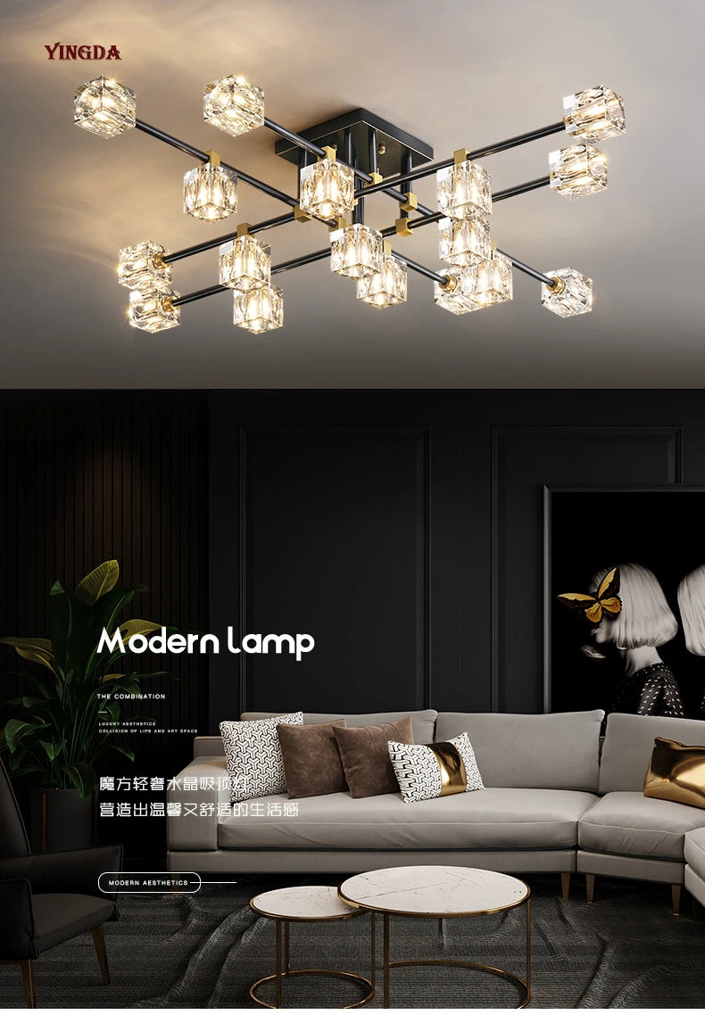 Light Luxury All Copper Living Room Ceiling Lamp, High-end Crystal Lamp, Creative Bedroom Lamp, Minimalist Dining Room Lamp
