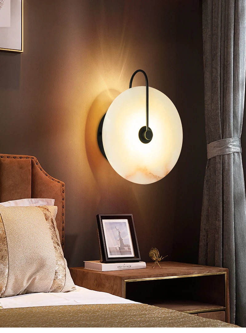 Modern LED Marble Wall Sconce Light Fixture Alabaster Lamp Living Room Bedroom Bedside Home Art Decoration Stone Decor Indoor