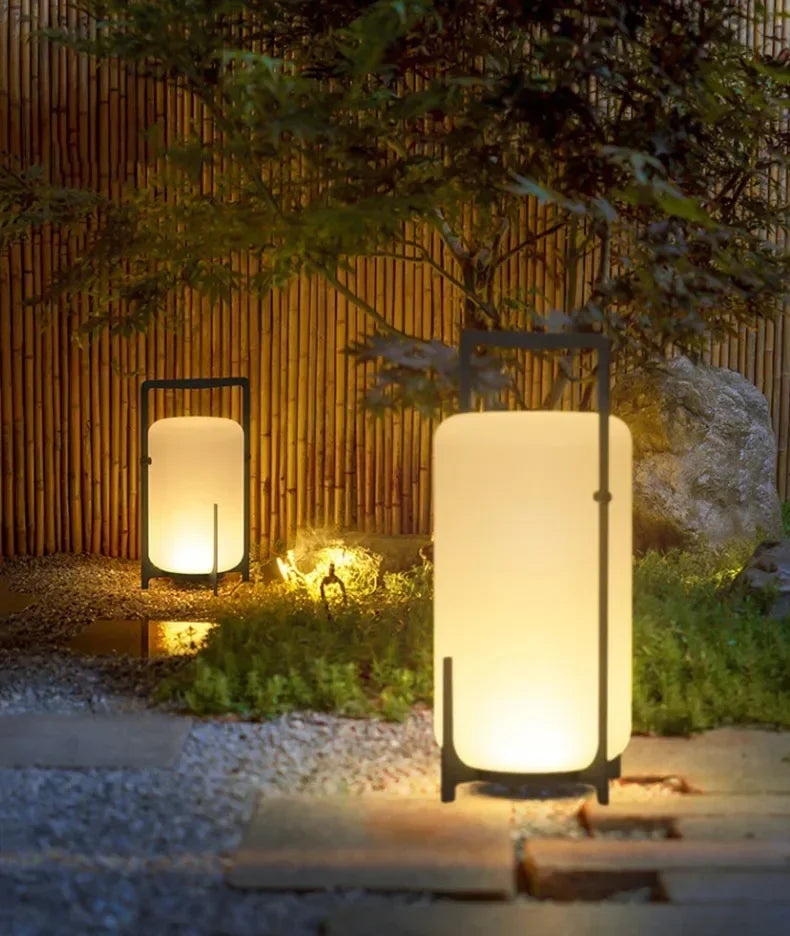 Japanese Style Garden Outdoor Waterproof LED Floor Lamp Simple Restaurant Hotel Acrylic Rechargeable Solar Power Standing Lamp