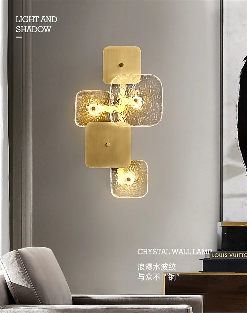 Modern Gold Full Copper Glass Living Room Wall Lamps Hotel Lobby Aisle Villa Bathroom Bedroom Home Art Deco Wall Lights