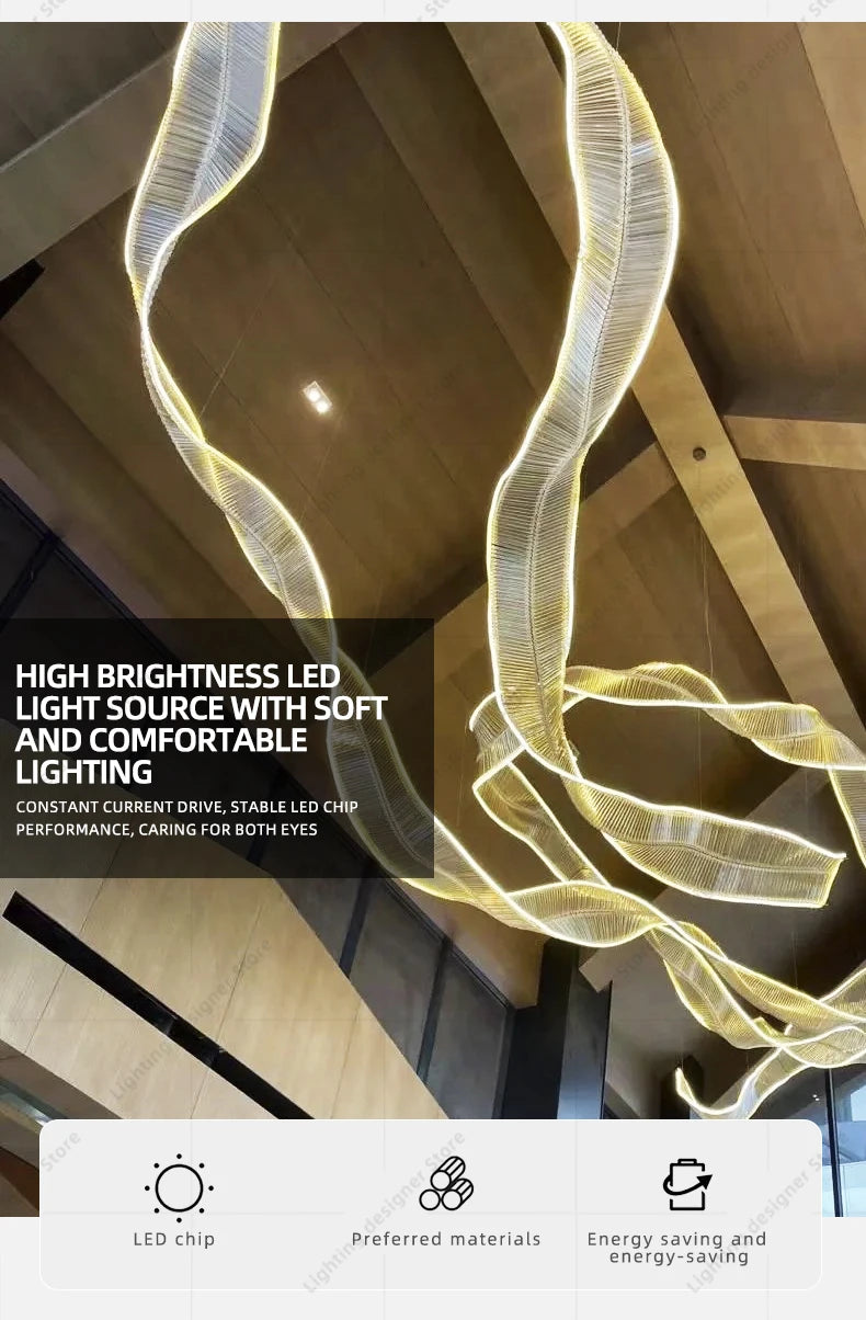 Hotel Living Room Hanging Led Chandelier Hotel Restaurant Large Led Chandelier Modern Pendant Light Glass Lights Lobby