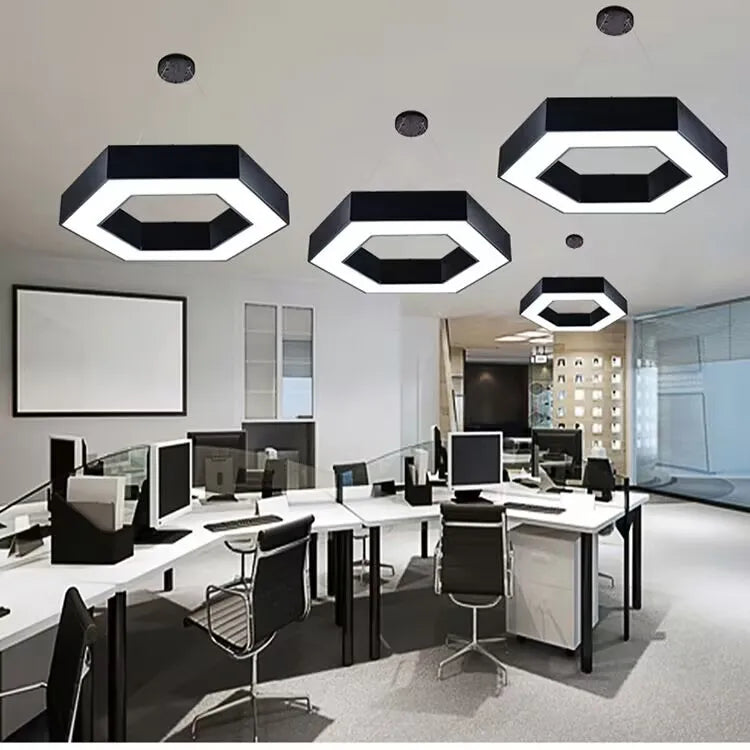 Modern minimalist geometric pendant lights, for dining room, gymnasium, LED hollow pendant lights, supermarket circular lights