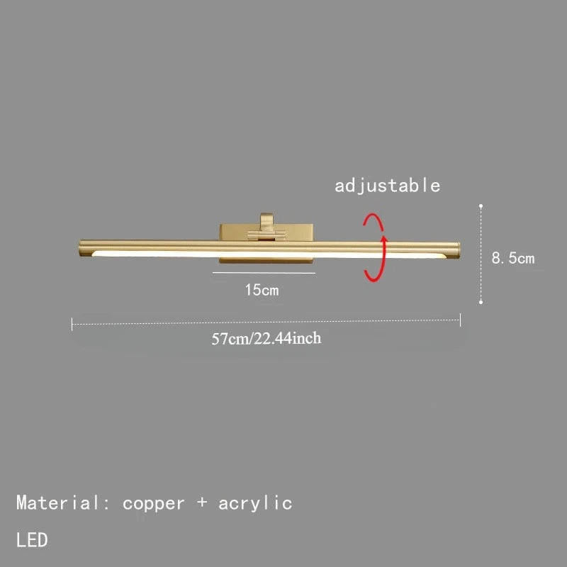 Modern Gold Copper LED Wall Light Rotatable Mirror Bathroom Bedroom Sconce Brass Simple Wall Lamp