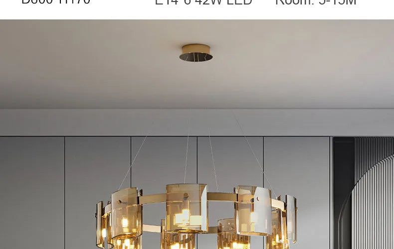 2026 Pendant Light For Bedroom Living Room Kitchen Dining Table Bar Home Decor Modern LED Glass Tile Suspension Lamp Smoke Gray