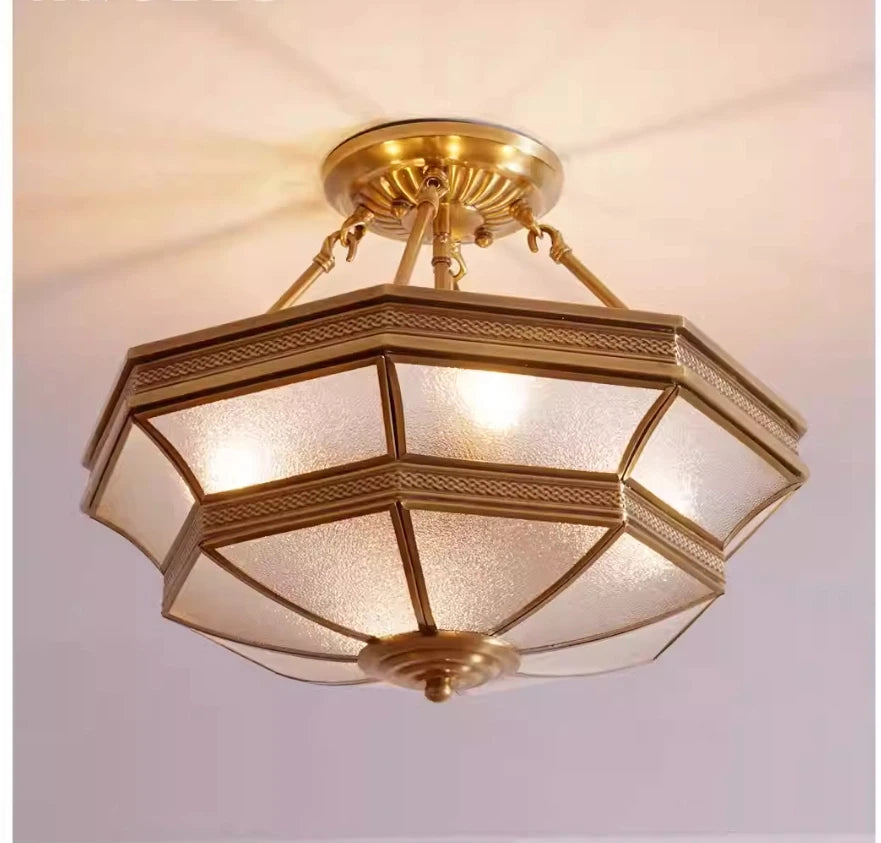 Semi-Flush Copper Ceiling Lamp Outdoor Style D46cm H35cm Living Room Atmosphere Simple Restaurant Balcony Study Ceiling Light