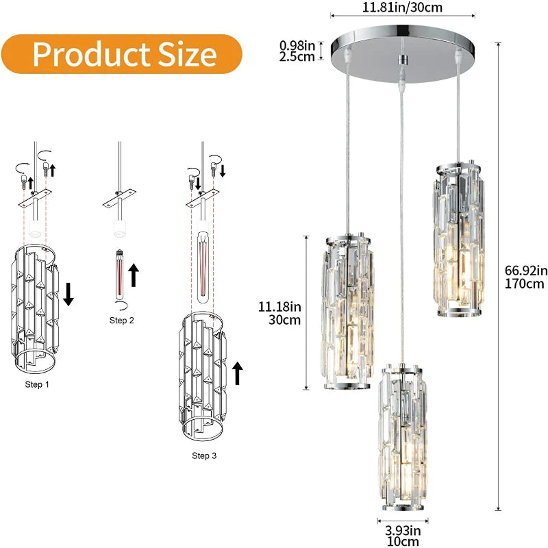 Crystal Pendant Lamp American Industrial-style Home Décor Lighting Fixtures for Kitchens, Dining Rooms, Parlor and Bedrooms