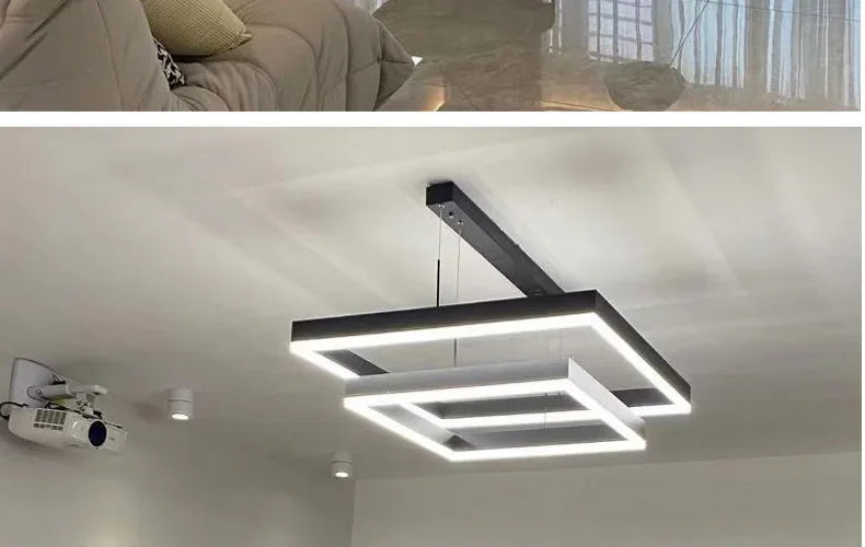 2026 LED Square Pendant Light For Dining Room Bedroom Living Room Home Loft Decor Modern Black Aluminum Hanging Lamp