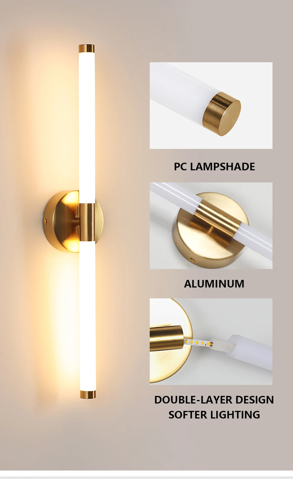 Designed Led Wall Lamp 400 550mm Wall Light Sconces Double Lampshade Up Down Bathroom Wall Lighting Fixture Golden Picture Light