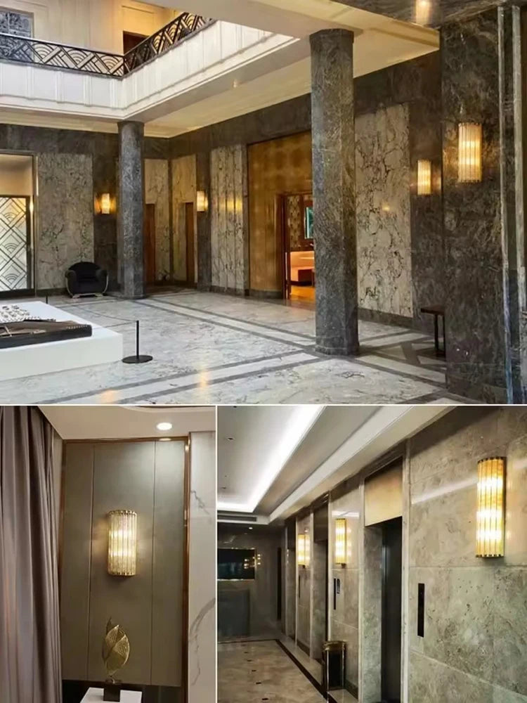 Modern Copper Wall Lamp for Hotel Villa Living Room Porch Office Corridor Long Glass LED Sconce Wall Light Home Decor