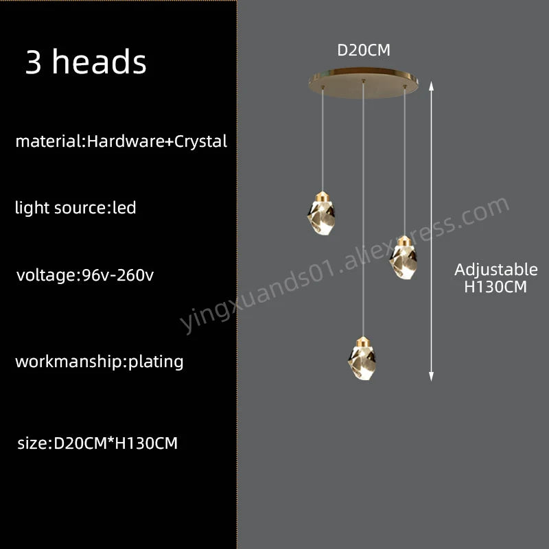 Nordic Crystal Chandelier for Living Room Villa Ceiling Chandeliers Duplex Loft Hanging Lamps Stairscase Suspended Pendant Lamps