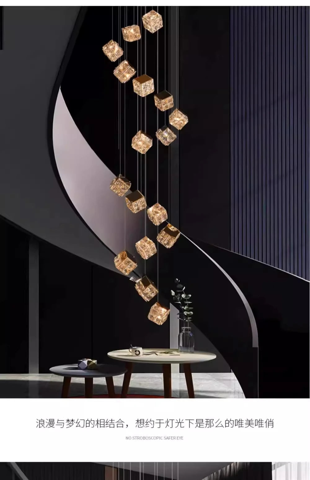Stair chandelier long chandelier Rubik's cube creative personality light crystal lamp duplex villa loft apartment
