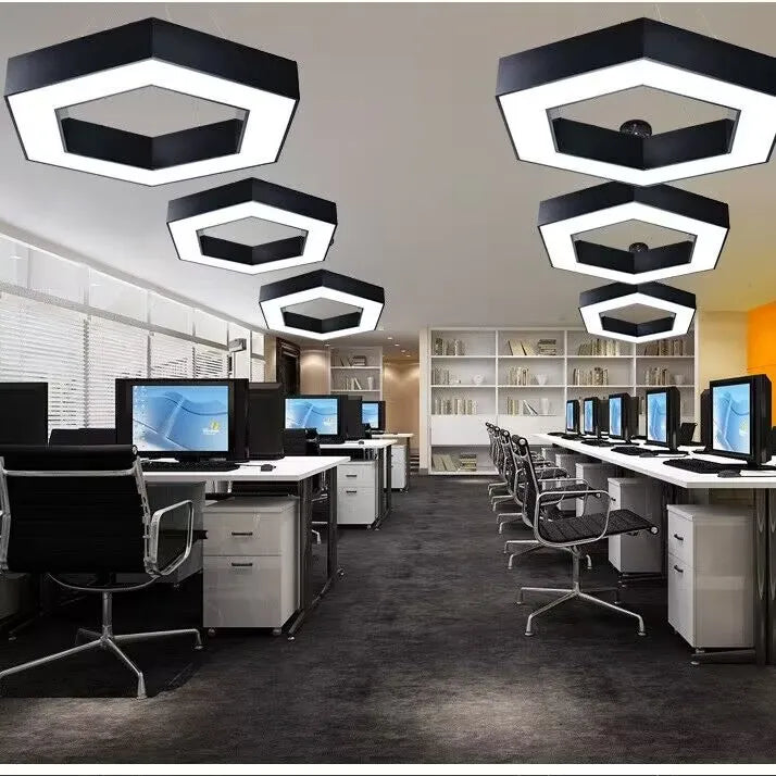 Modern minimalist geometric pendant lights, for dining room, gymnasium, LED hollow pendant lights, supermarket circular lights