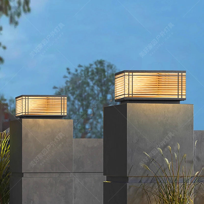 Solar stigma lamp Rural outdoor villa Waterproof lamp Outdoor balcony Garden Stainless steel gate wall lamp
