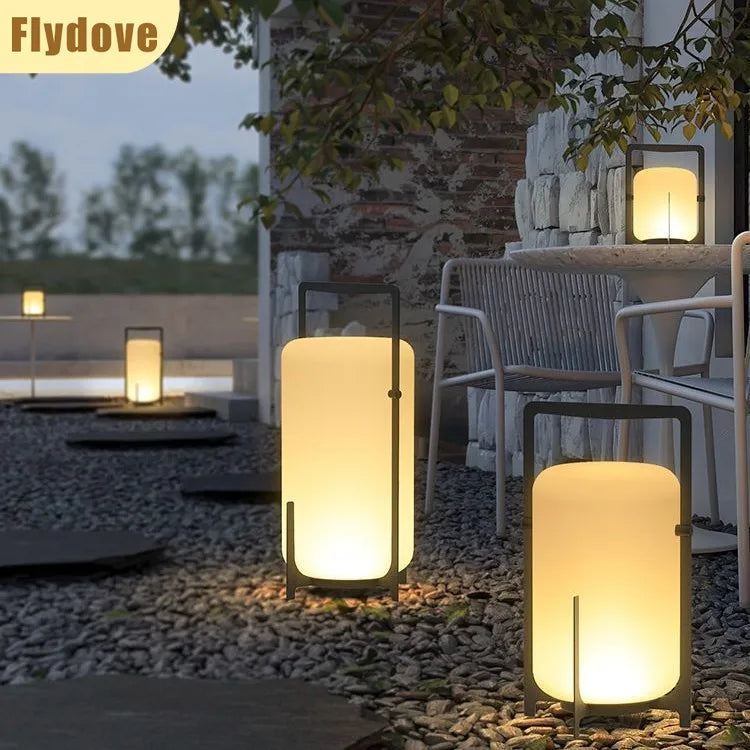 Japanese Style Garden Outdoor Waterproof LED Floor Lamp Simple Restaurant Hotel Acrylic Rechargeable Solar Power Standing Lamp