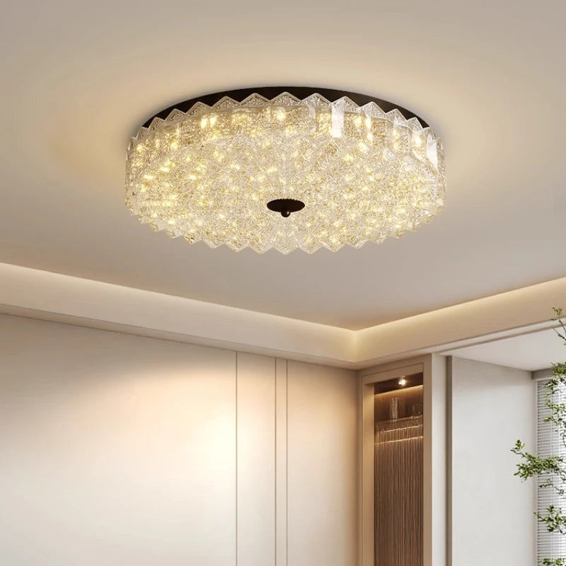 French Mid-Century Style Ceiling Lights Parlor Simple Retro Luxury Gold Resin Pleated Master Bedroom Room Decoration LED Fixture