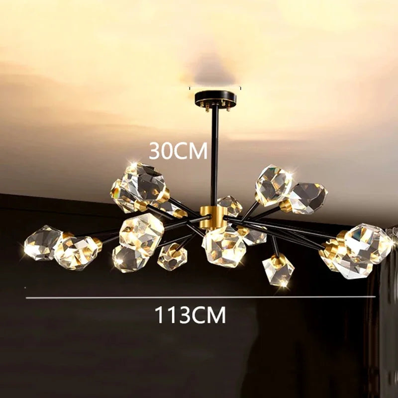 All-copper Molecular Long Crystal Chandelier Light Luxury Creative Post-modern Atmosphere Living Room LED Pendant Lights