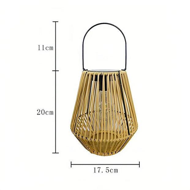 Waterproof Rattan Solar Lantern Solar Powered Bamboo Frame Bamboo Chandelier Lamp Standing/Hanging Weaving Lantern
