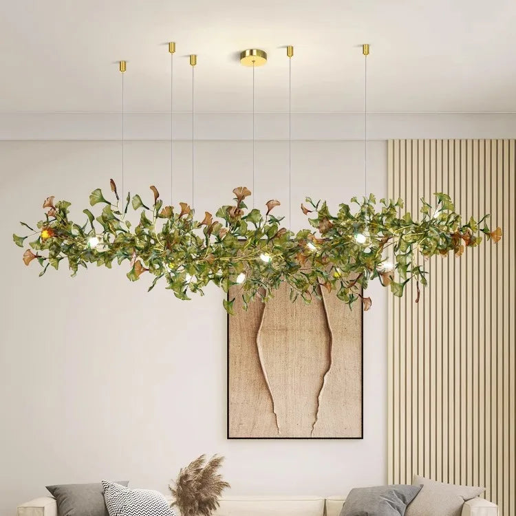 Living room chandelier ginkgo leaf branch lamp duplex floor villa stairs dining room lamp