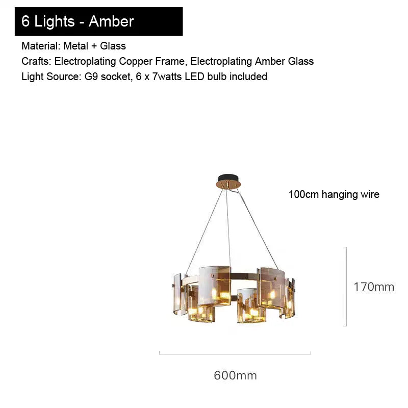 2026 Pendant Light For Bedroom Living Room Kitchen Dining Table Bar Home Decor Modern LED Glass Tile Suspension Lamp Smoke Gray