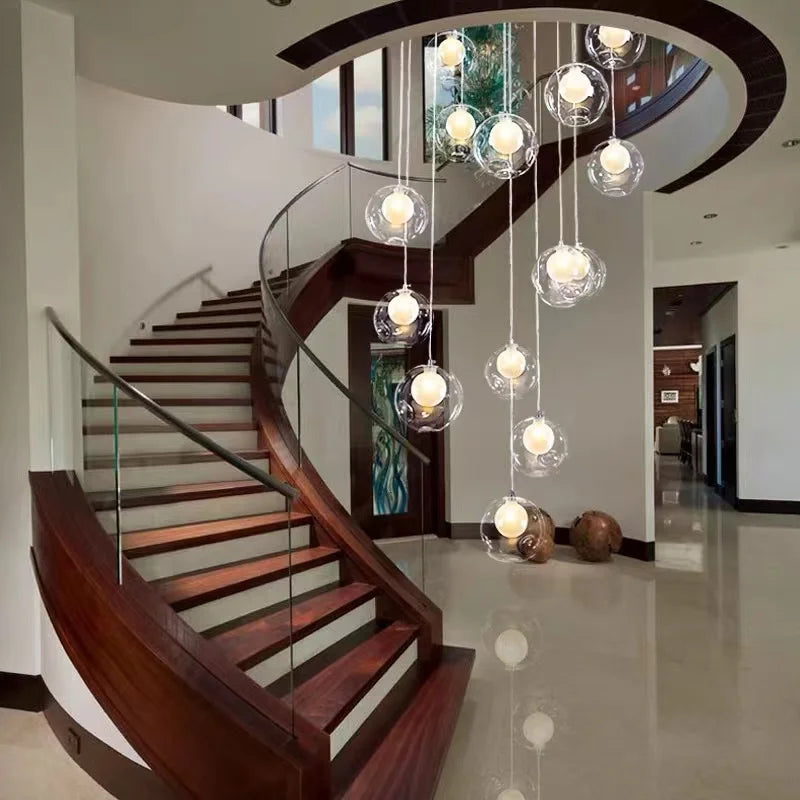 Nordic luxury White Magic bean Design glass LED Chandelier Lighting lustre Hardware Ceiling Duplex staircase Attic luminaire