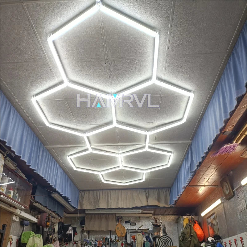 DIY Hair Salon Barbecue Shop Gym Bar Car Showroom 6000-6500k Garage Workshop Ceiling Light Honeycomb Tube Hexagonal LED Lighting