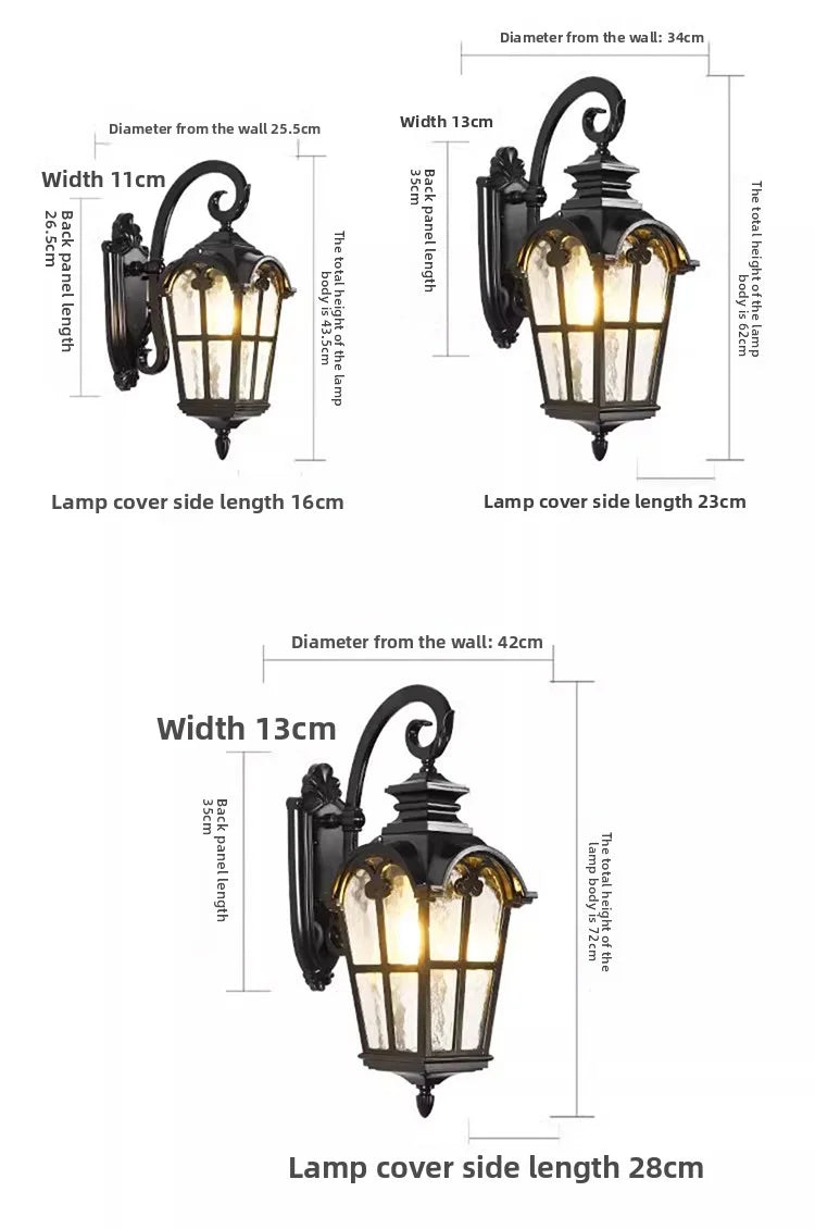 Outdoor Waterproof Wall Lamp For Garden Villa Gate Outdoor European-Style Courtyard Balcony Exterior Wall Lamp Retro Wall Lamp
