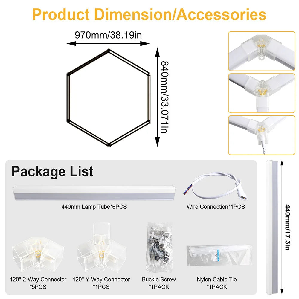 Garage honeycomb hexagonal LED white light super bright 6500K color temperature installed on the ceiling, suitable for garages