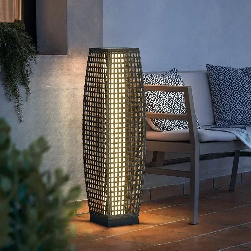 Creative New LED Solar Imitation Rattan Hollow Floor Lamp for Outdoor Courtyard Garden Projection Atmosphere Lighting