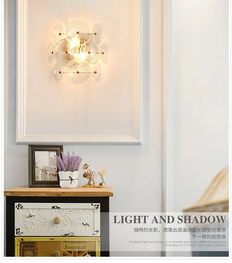 Creative Matte Metal Golden Base with LED Bubble Water Pattern Glass Round Shade Wall Sconce Bedside Lamp