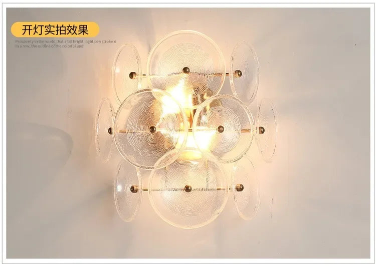 Creative Matte Metal Golden Base with LED Bubble Water Pattern Glass Round Shade Wall Sconce Bedside Lamp