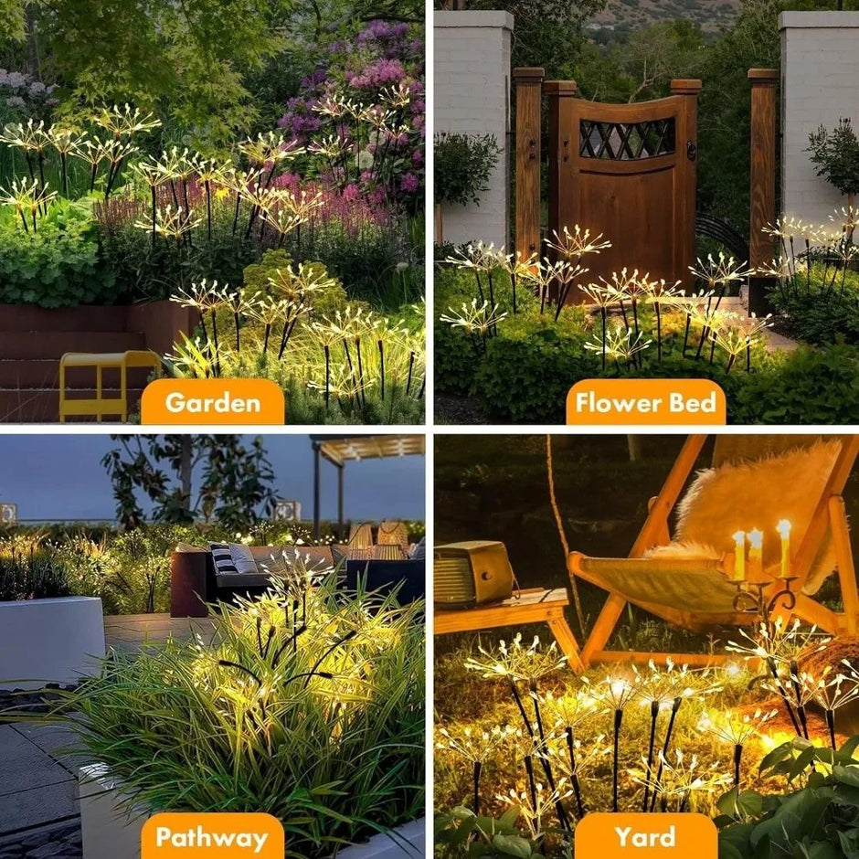 6/810 Heads Solar Light Waterproof Sparkling Stars LED Floral Firework 2 Modes Switching Ground Mounted Landscape Lighting