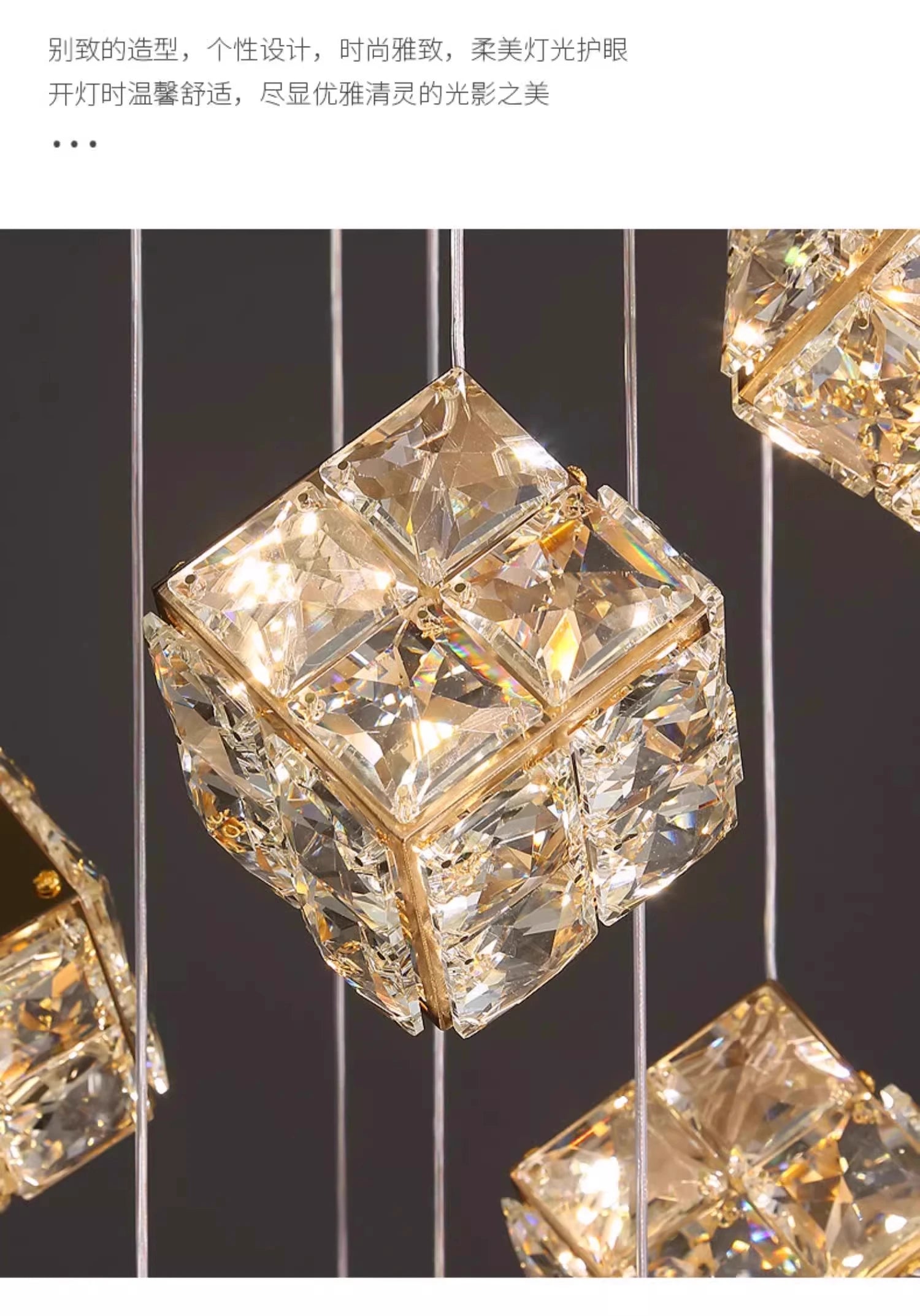 Stair chandelier long chandelier Rubik's cube creative personality light crystal lamp duplex villa loft apartment