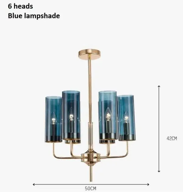 Nordic LED Glass Chandelier Blue/Amber Modern Hanging Lamp Suspension Living Dining Bedroom Pendant Lighting Fixtures