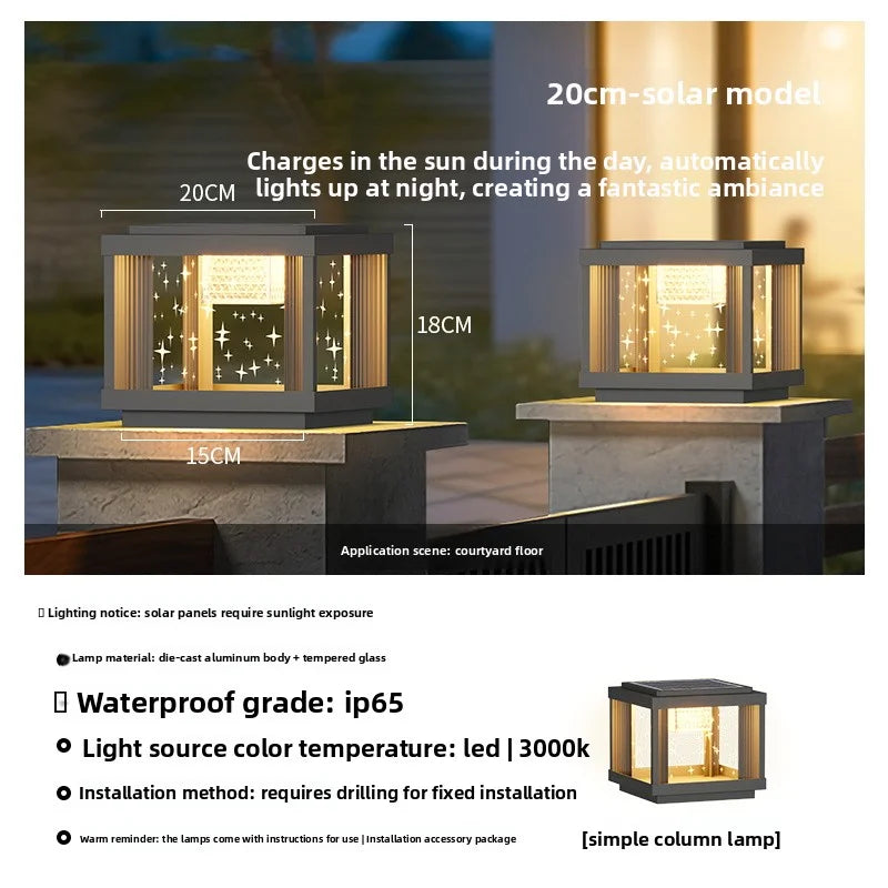 Solar Column Head Lamps Waterproof Courtyard Lamps Gate Pillar Lamps Wall Column Lamps Outdoor Villa Column Head Lamps