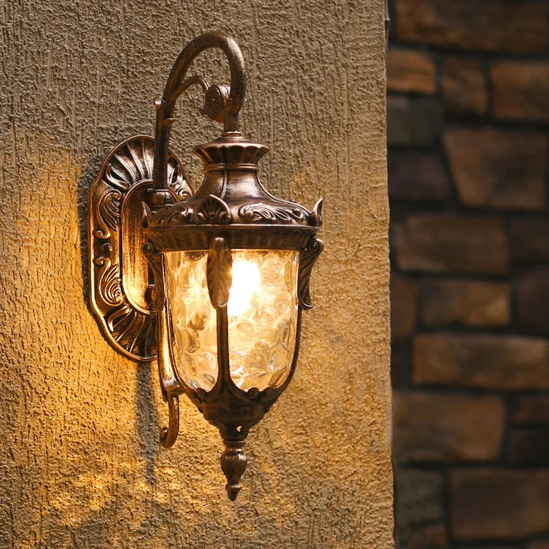 Europe Outdoor Wall Light Retro Garden Yard Porch Lamp Residential Balcony Exterior Waterproof Lighting E27 Glass Fixtures